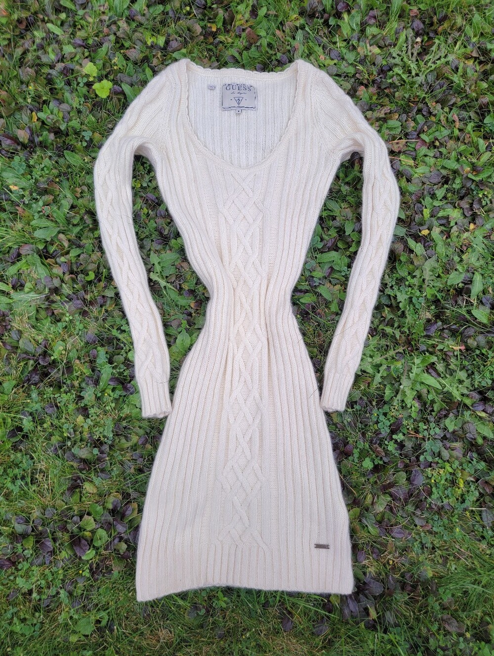 GUESS Cream Cable-Knit Mini Dress